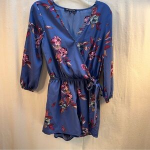 One 💕 Clothing Blue Floral Wrap Romper